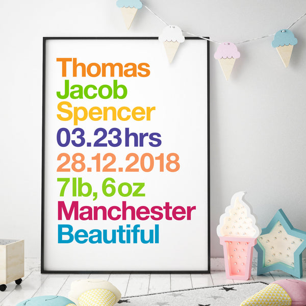 Personalised New Baby Birth Details Print