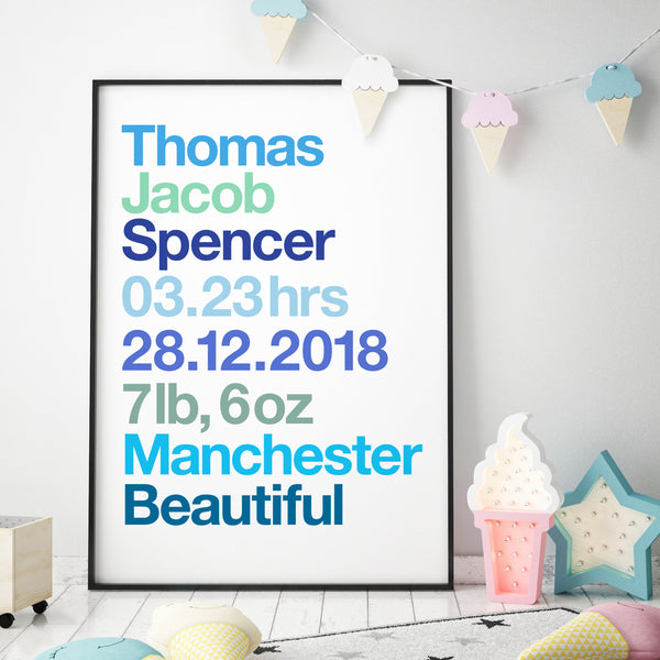 Personalised New Baby Birth Details Print