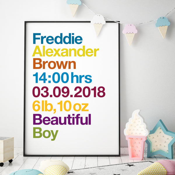 Personalised New Baby Birth Details Print