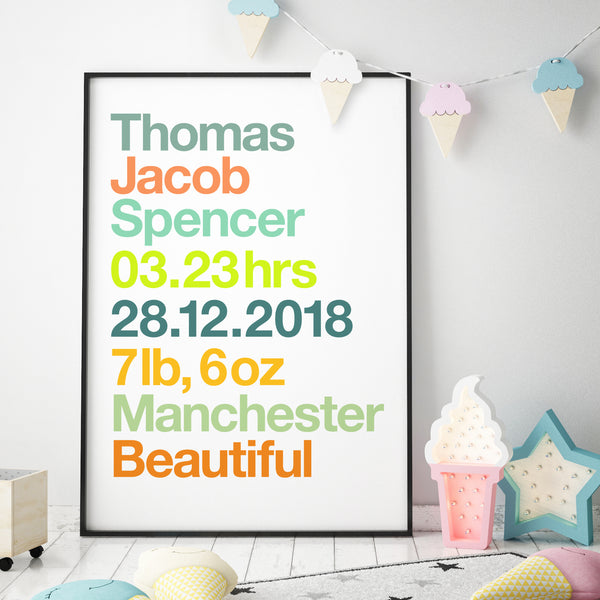 Personalised New Baby Birth Details Print