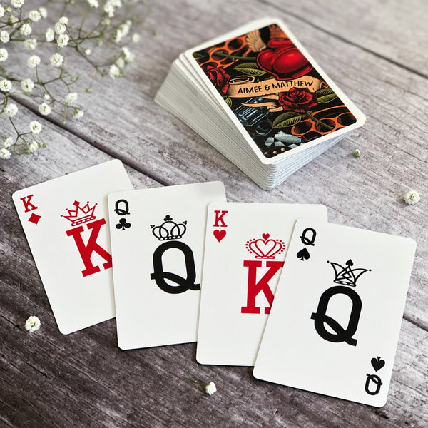 Playing card wedding favours showing face cards