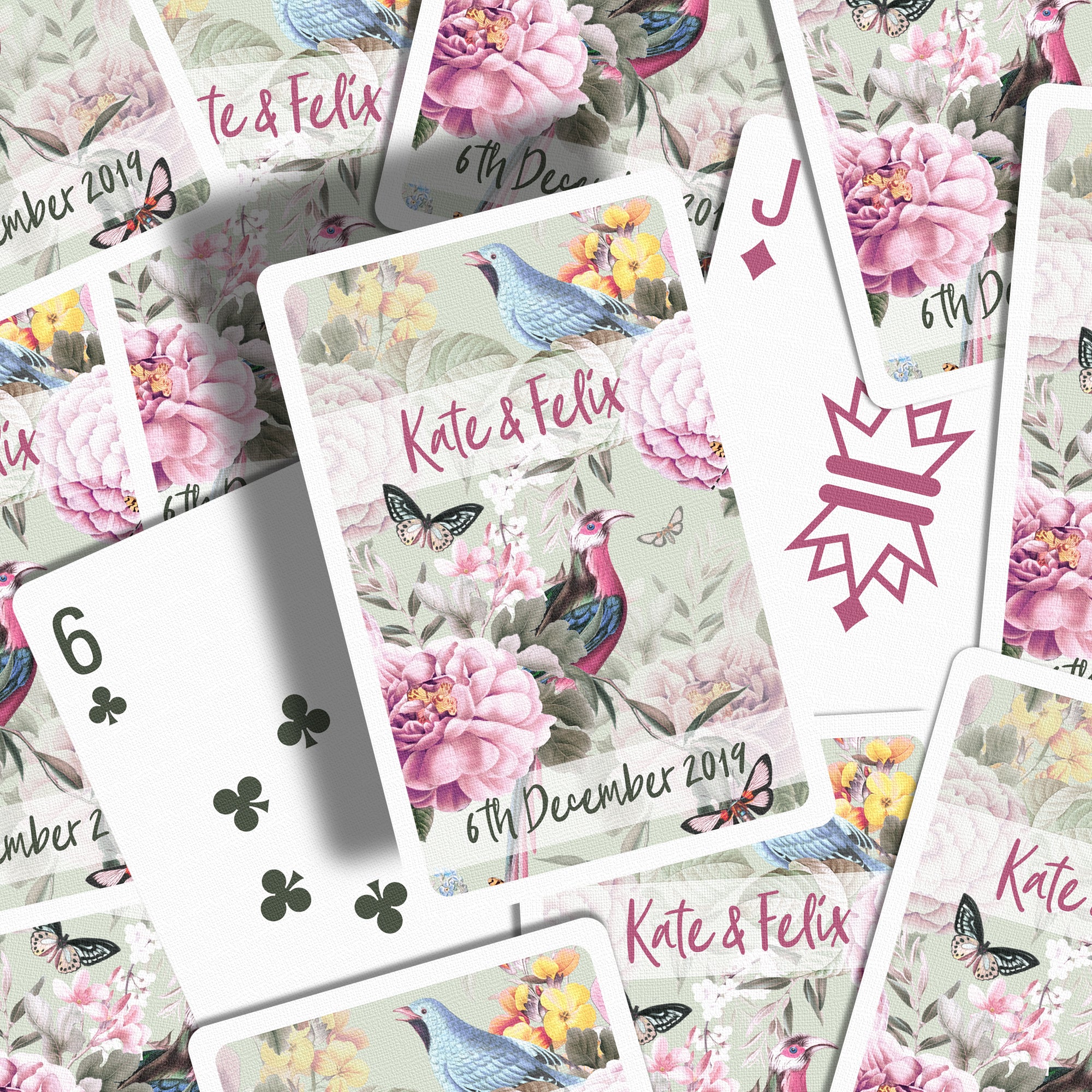 Botanical wedding favours playing cards pistachio