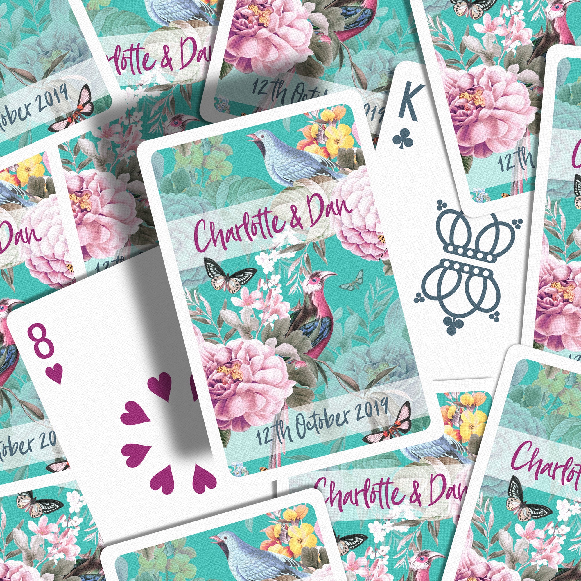 Botanical wedding favours playing cards teal