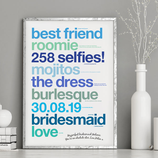 Personalised Bridesmaid Thank You Print