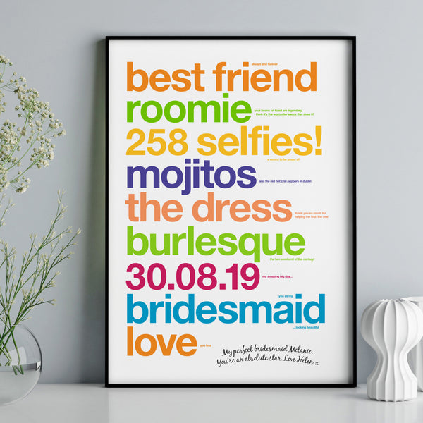 Personalised Bridesmaid Thank You Print