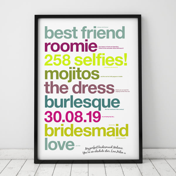 Personalised Bridesmaid Thank You Print