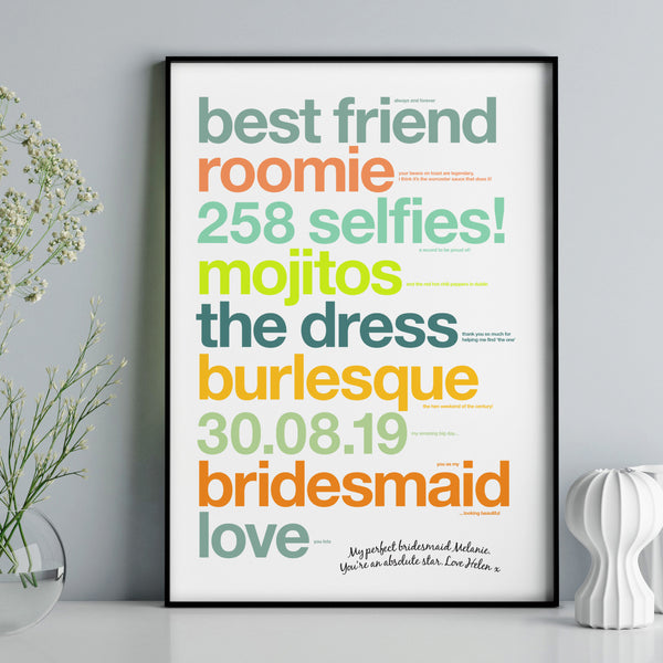 Personalised Bridesmaid Thank You Print