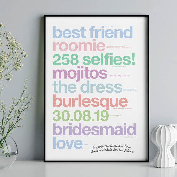 Personalised Bridesmaid Thank You Print