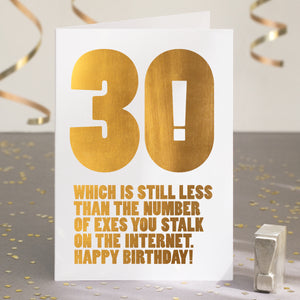 Gold Foil Funny 30th Birthday Card – Wordplay Design
