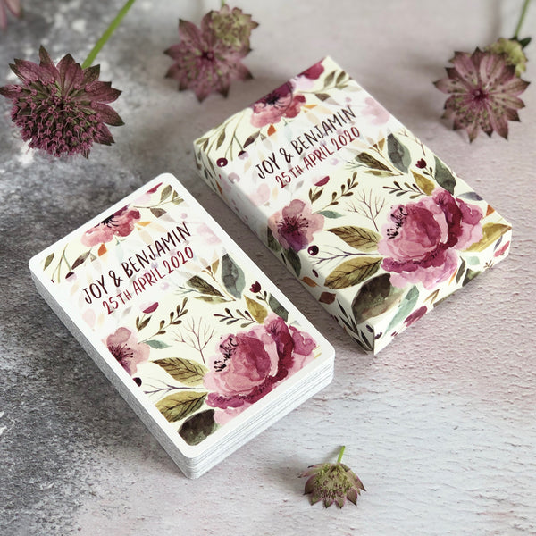 Floral wedding theme playing cards box and pack