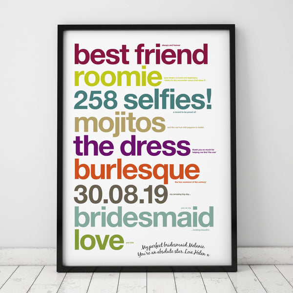 Personalised Bridesmaid Thank You Print