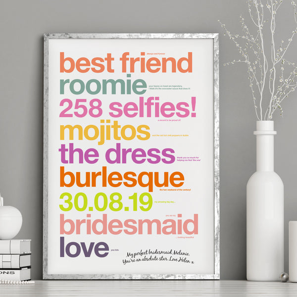 Personalised Bridesmaid Thank You Print