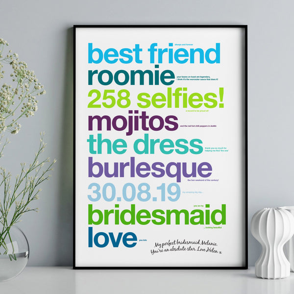 Personalised Bridesmaid Thank You Print