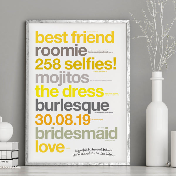 Personalised Bridesmaid Thank You Print