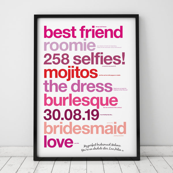 Personalised Bridesmaid Thank You Print