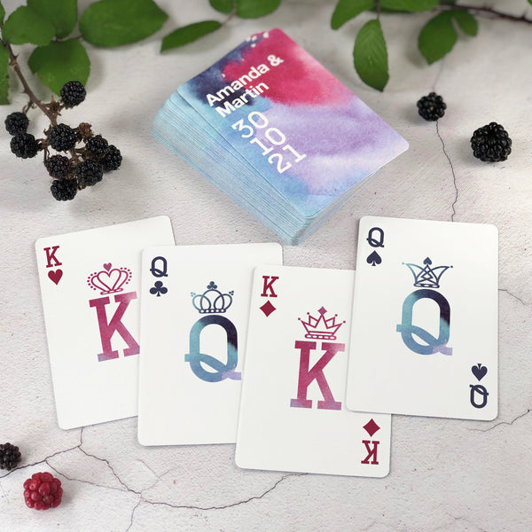 Personalised playing cards for lilac wedding theme