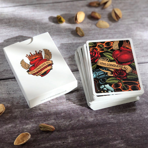Tattoo themed playing card pack showing box and card backs