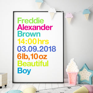 Personalised New Baby Birth Details Print