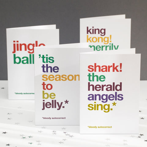 Pack of 4 funny autocorrect christmas cards.