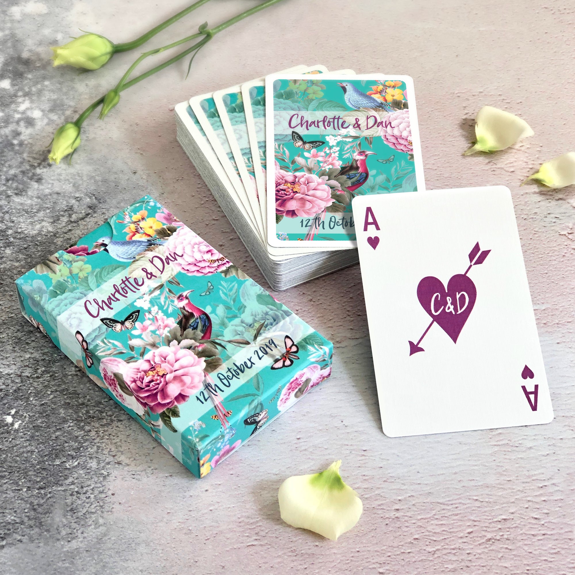 Personalised playing cards with a botanical theme