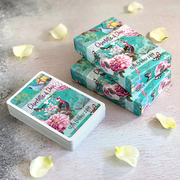 Botanical design playing cards for wedding favours