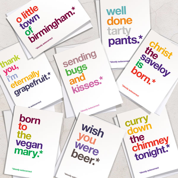 Multipack of funny autocorrected cards.